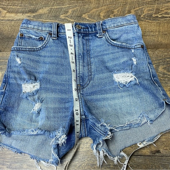 Abercrombie & Fitch High Rise 4" Jean Shorts Blue Denim Distressed Womens 25/0 - Picture 3 of 7